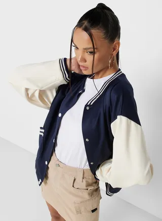 Striped Trim Varsity Jacket