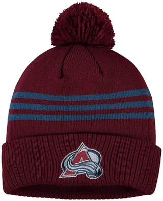 Men's Burgundy Colorado Avalanche Locker Room Three Stripe Cuffed Knit Hat with Pom