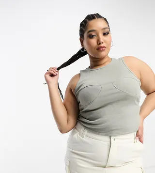 COLLUSION Plus cup seamed tank top in gray