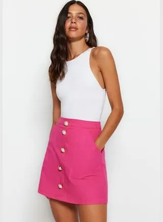Knitted Fuchsia Skirt With Buttons TWOSS23ET00356