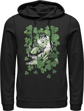 Men's Marvel St. Patrick's Day Hulk Clover Field Pull Over Hoodie - Black - Small