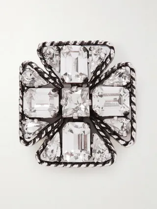 Silver-Tone Crystal Brooch