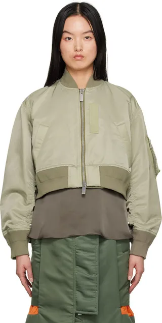 sacai Khaki Cropped Bomber Jacket