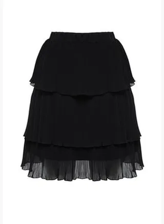 Black Pleated Skirt Ruffled Chiffon Fabric Mini Size Woven Skirt TWOSS24ET00047