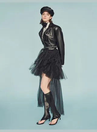 Tulle Skirt Asymmetric Cut Tiered Lined Elastic Waistband
