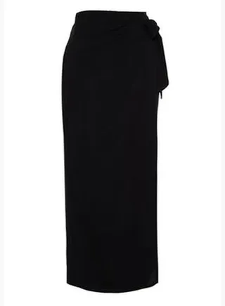 Black Tied Viscose Woven Skirt TWOSS24ET00006