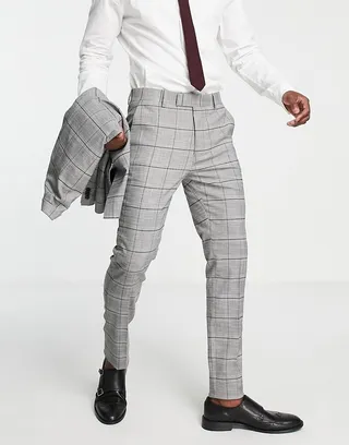 Topman skinny check suit pants in black and white