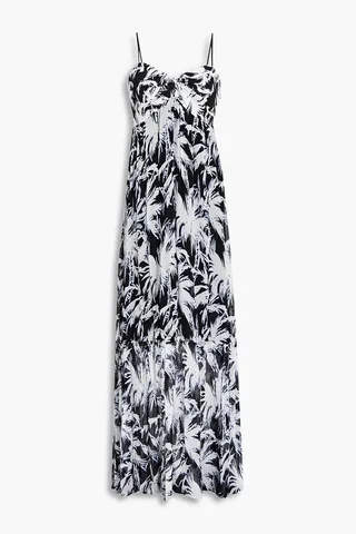 Monica printed jersey-paneled crepon maxi dress