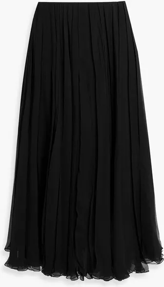 Pleated silk-chiffon midi skirt