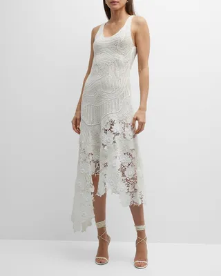 Hand Crochet Midi Dress with Lace Inset Detail