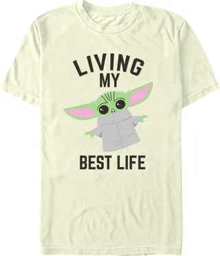 Men's Star Wars: The Mandalorian Grogu Living My Best Life T-Shirt - Beige - 2X Large