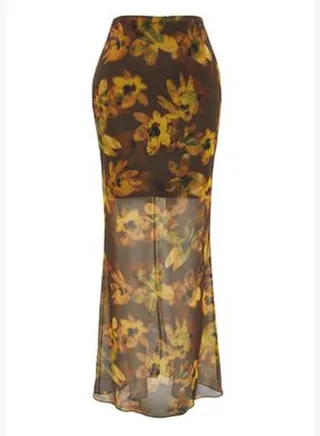 Multicolored Floral Patterned Lined Tulle Skirt