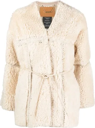 Tied-Waist Shearling Jacket