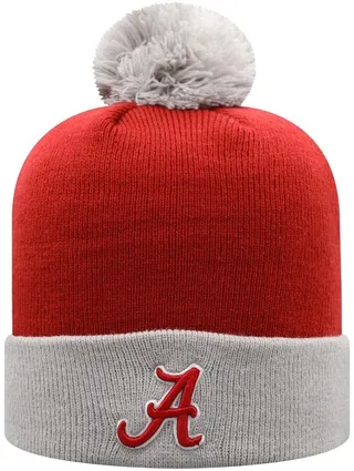 Men's Top of the World Crimson and Gray Alabama Crimson Tide Core 2-Tone Cuffed Knit Hat with Pom