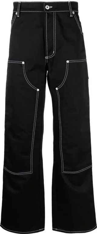 Black Contrast Stitch Wide Leg Trousers