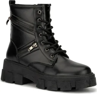 Alexa Womens Faux Leather Chunky Combat & Lace-up Boots