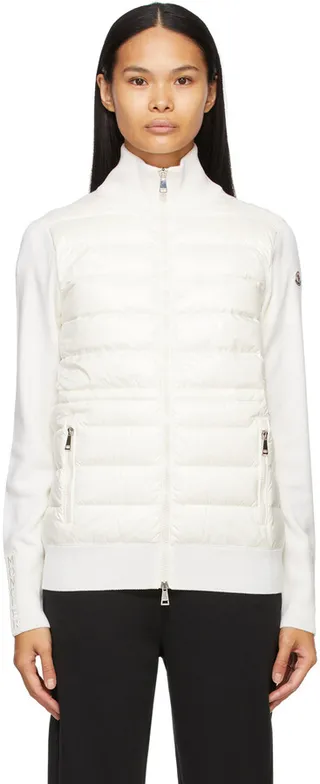 Moncler White Down Panelled Zip-Up Jacket