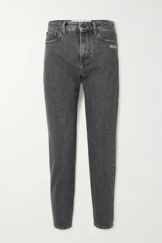 Off-White - Corporate Distressed High-rise Slim-leg Jeans - Gray