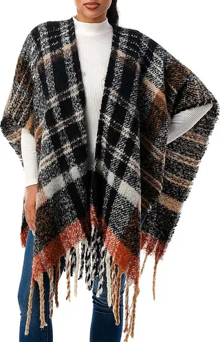 The Finley Plaid Fringe Cape