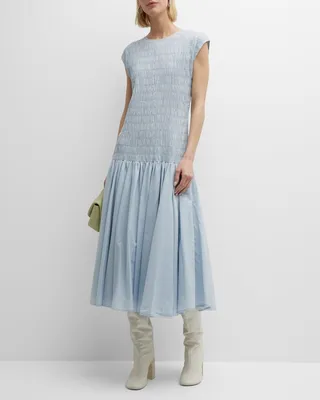 Stijl Smocked Cap-Sleeve Voile Midi Dress