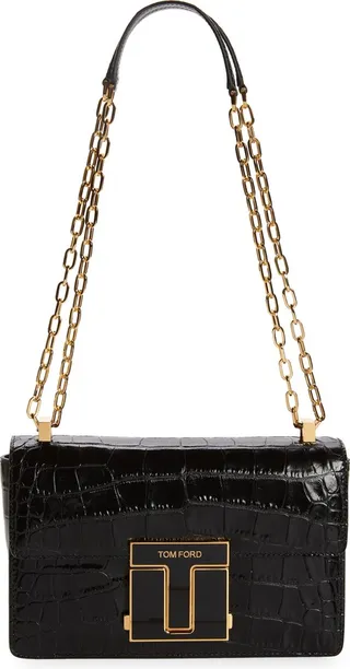 Medium Maxi Croc Embossed Leather Shoulder Bag