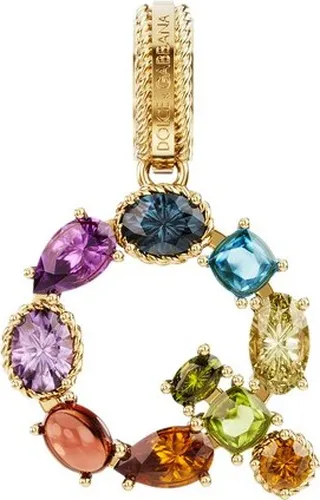 Rainbow alphabet Q 18 kt yellow gold charm with multicolor fine gems