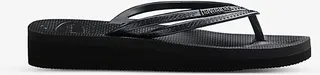 Womens Black Double-strap Rubber Wedges