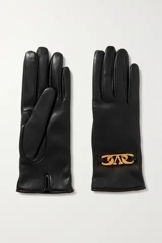Valentino Garavani - Vlogo Chain-embellished Leather Gloves - Black