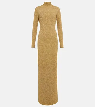 Metallic high-neck jersey gown