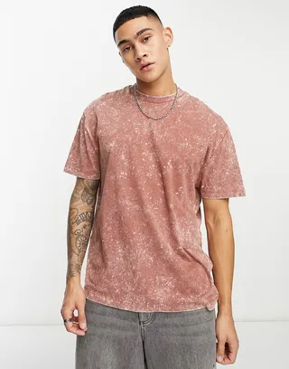 ASOS DESIGN relaxed t-shirt in brown speckled bleach wash