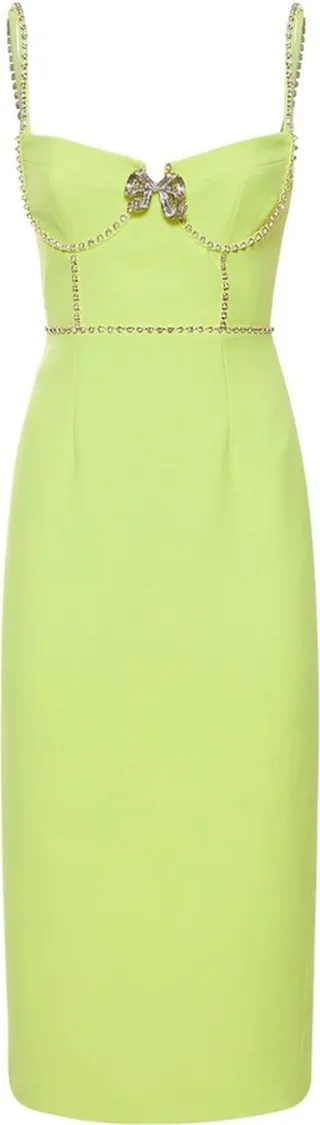 Lime crepe bow midi dress