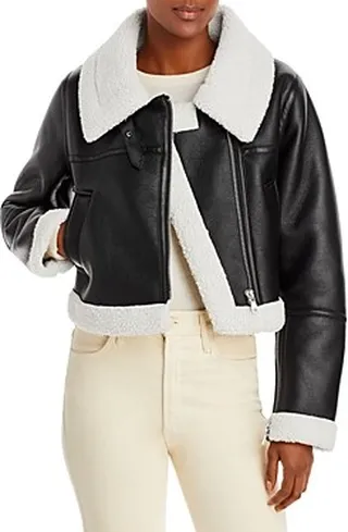 Avec Les Filles Cropped Faux Shearling Jacket