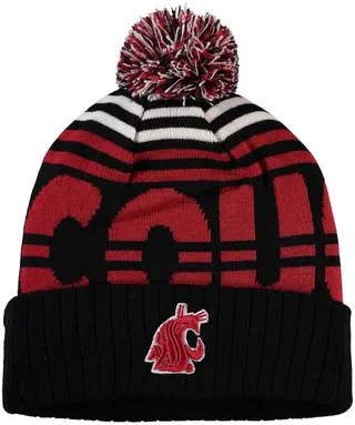 Men's Top of the World Black and Crimson Washington State Cougars Colossal Cuffed Knit Hat with Pom