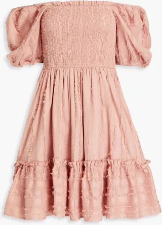 Okimi Loulou shirred cotton and linen-blend mini dress