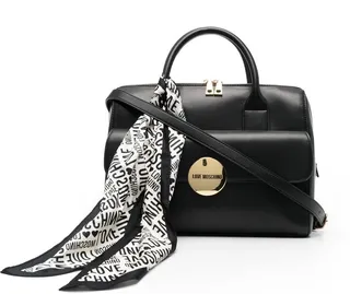 Scarf-Wrapped Logo-Plaque Tote Bag
