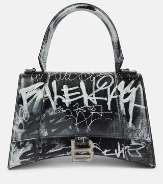 Hourglass Small printed leather shoulder bag