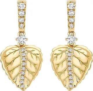 Lauren 18K Gold Leaf Drop & Diamond Earrings