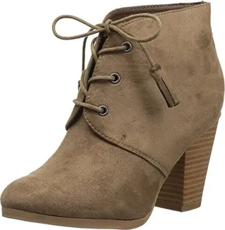 Brinley Co. Womens Chunky Heel Lace-up Faux Suede Ankle Booties Taupe