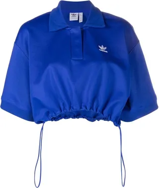 Embroidered-Logo Cropped Polo Shirt