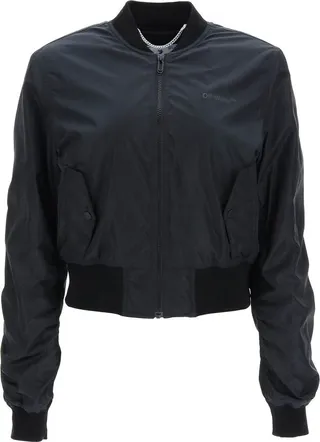 Off-White Zip-Up Long-Sleeved Bomber Jacket