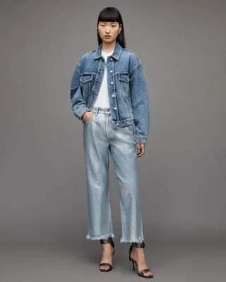 April High-Rise Straight Metallic Jeans - Indigo Blue