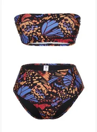 Animal Patterned Strapless High Waist Bikini Set
