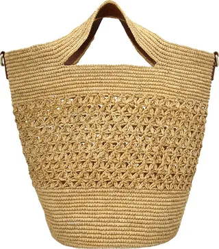 Straw Leather Shopping Bag