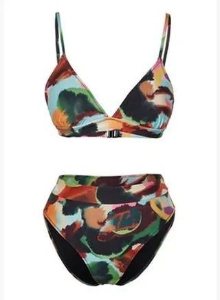 Abstract Patterned Triangle High Waist High Leg Bikini Set