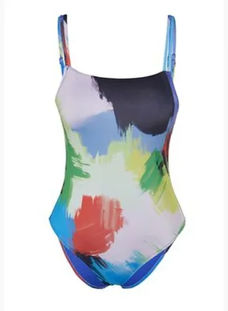 Abstract Patterned Square Neck Webbing Swimsuit TBESS22MA0173