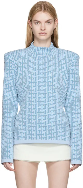 Balmain Blue Monogram Turtleneck