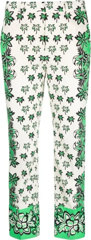 Palm Tree-Print Cropped Tailored Trousers