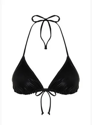 Black Triangle Shiny Lacquer Printed Bikini Top