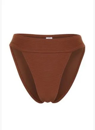 Brown Textured High Leg Bikini Bottoms