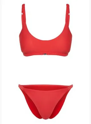 Red Bralette Gathered Bikini Set